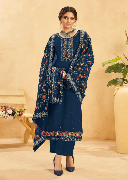 Navy Blue Embroidered Indian Palazzo Salwar Suit
