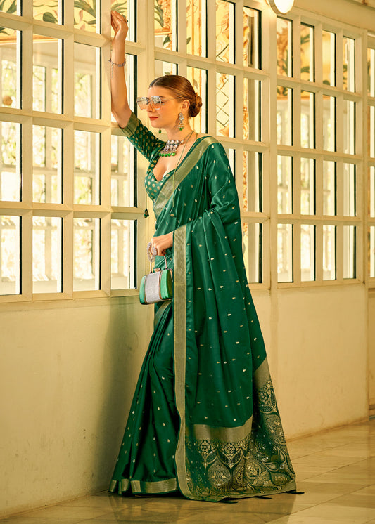 Green Woven Silk Saree Latest Party Wear Saree Online