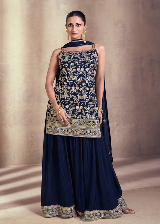 Navy Blue Georgette Palazzo Suit Online USA