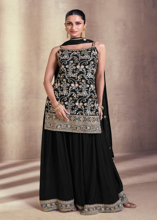 Black Stylish Georgette Indian Palazzo Suit Online