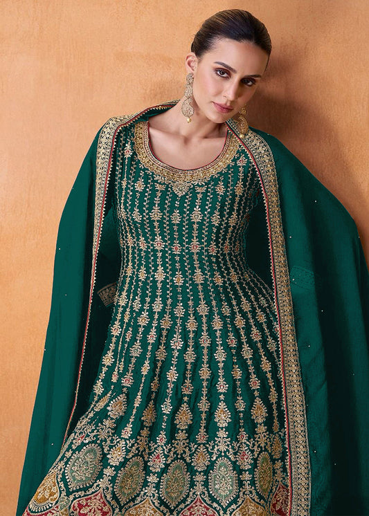 Green Embroidered Georgette Pakistani Sharara Suit