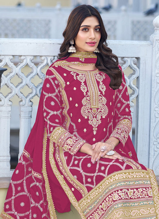 Pink Thread Embroidered Palazzo Salwar Suit