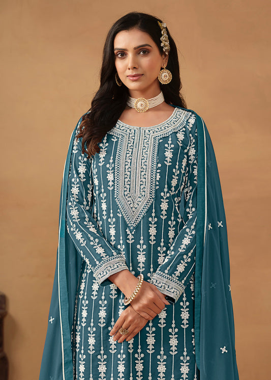 Blue Georgette Indian Sharara Suit