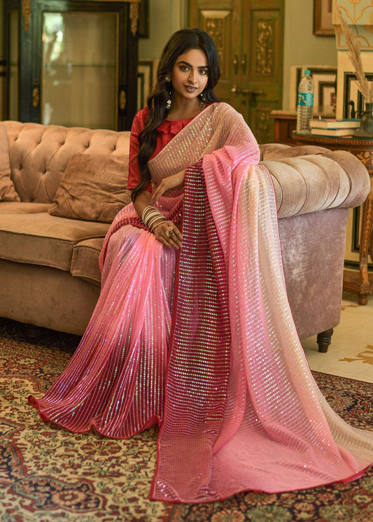 Pink Georgette Saree With Blouse
