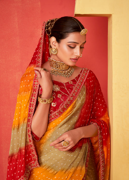 Multicolor Chiffon Embroidered Indian Saree Online
