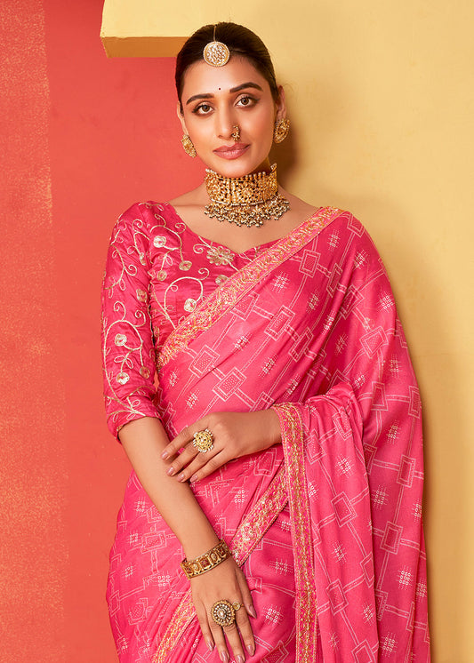 Pink Embroidered Saree Online In Chiffon