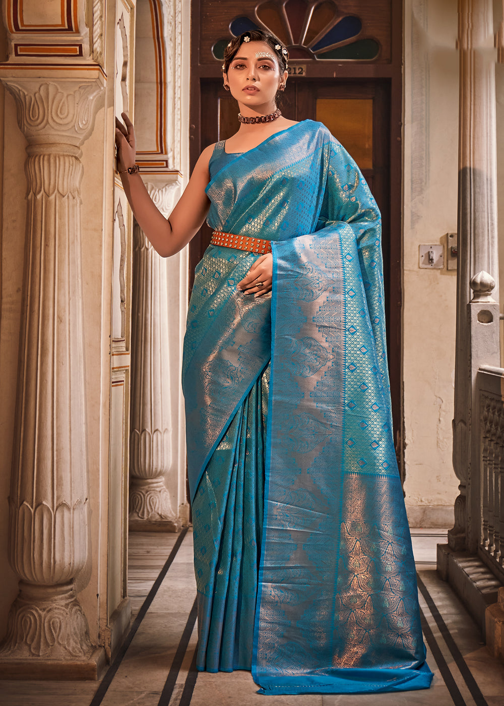 Royal Blue Woven Silk Bridal Saree