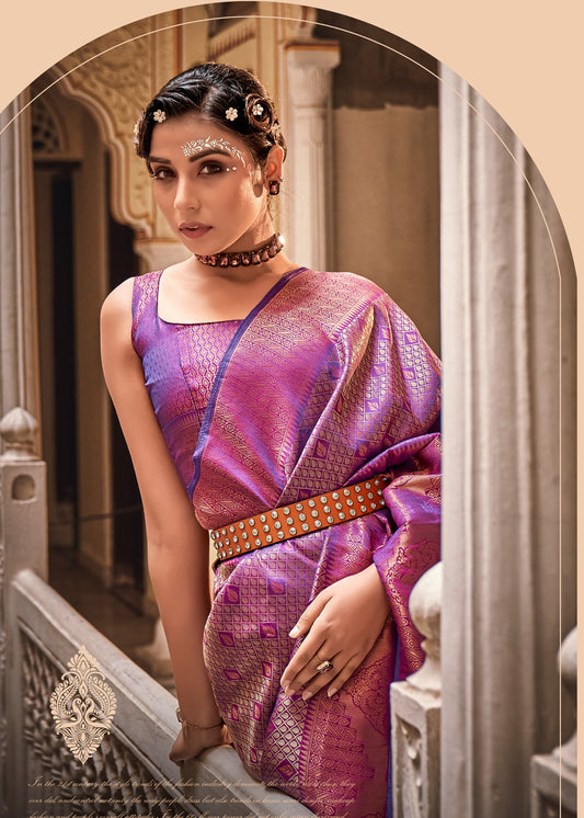 Purple Woven Handloom Silk Bridal Saree