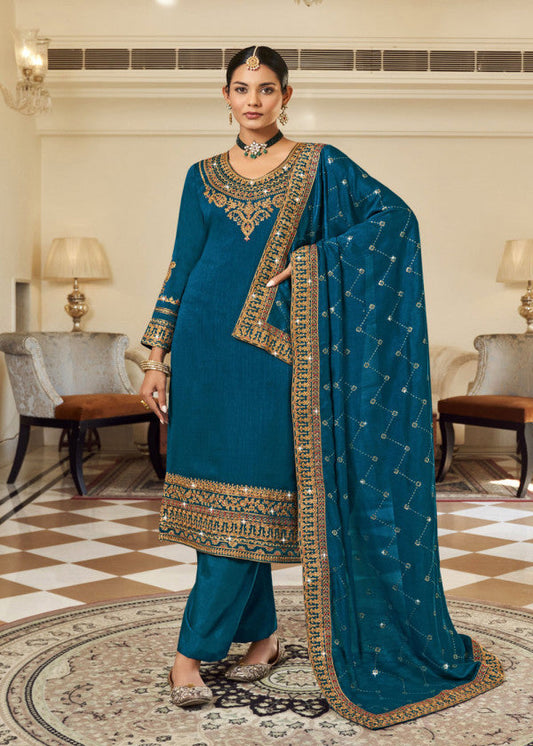 Blue Embroidered Zari Palazzo Salwar Suit Online USA