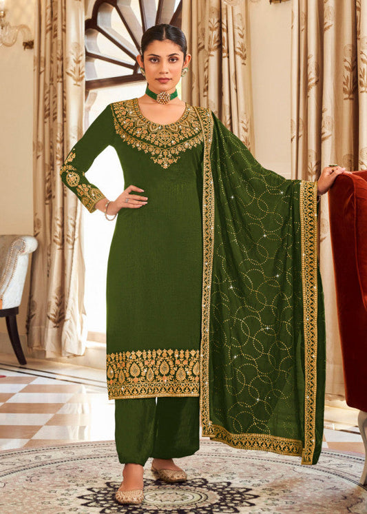 Green Zari Embroidered Designer Palazzo Suit