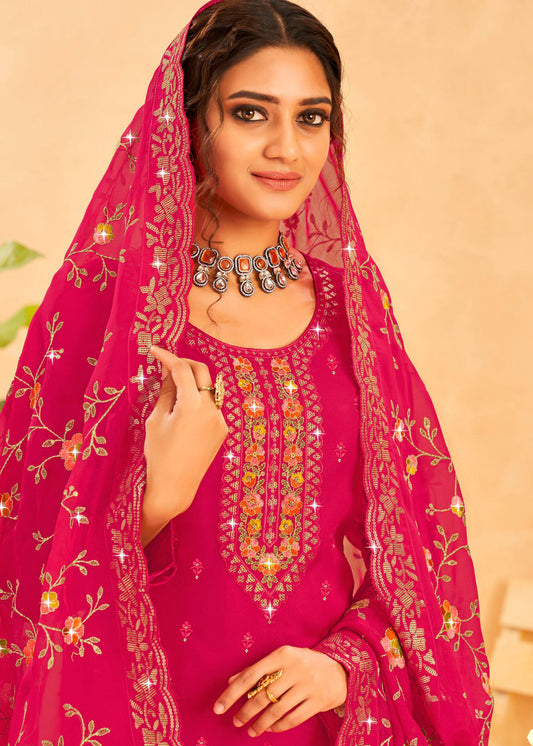 Pink Thread Embroidered Palazzo Salwar Suit
