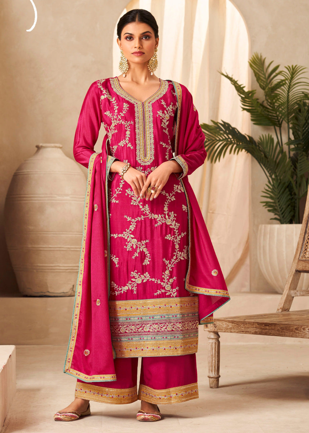 Pink Zari Embroidered Salwar Kameez - Indian wedding dresses USA