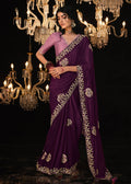 Indian wedding clothing USA - Magenta Embroidered Saree In Tissue Silk