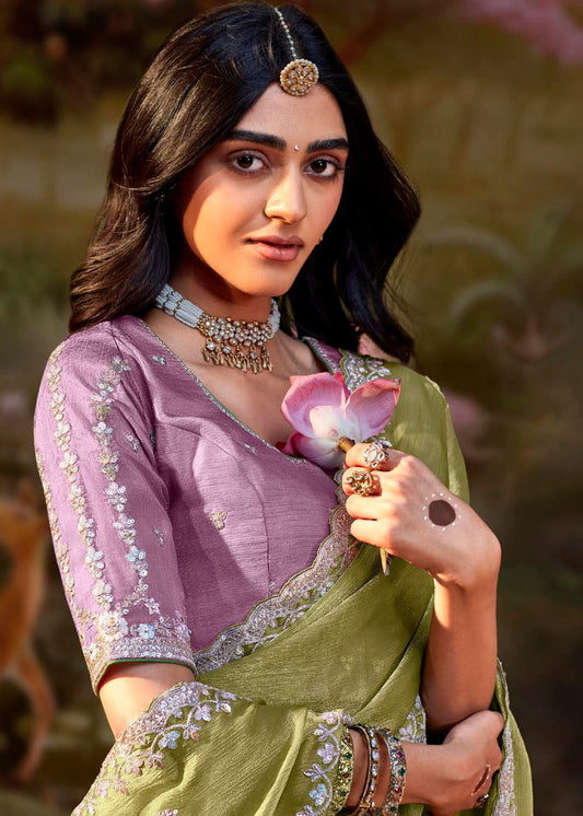 Green Sequin Embroidered Party Wear Saree - Indian Paridhan 