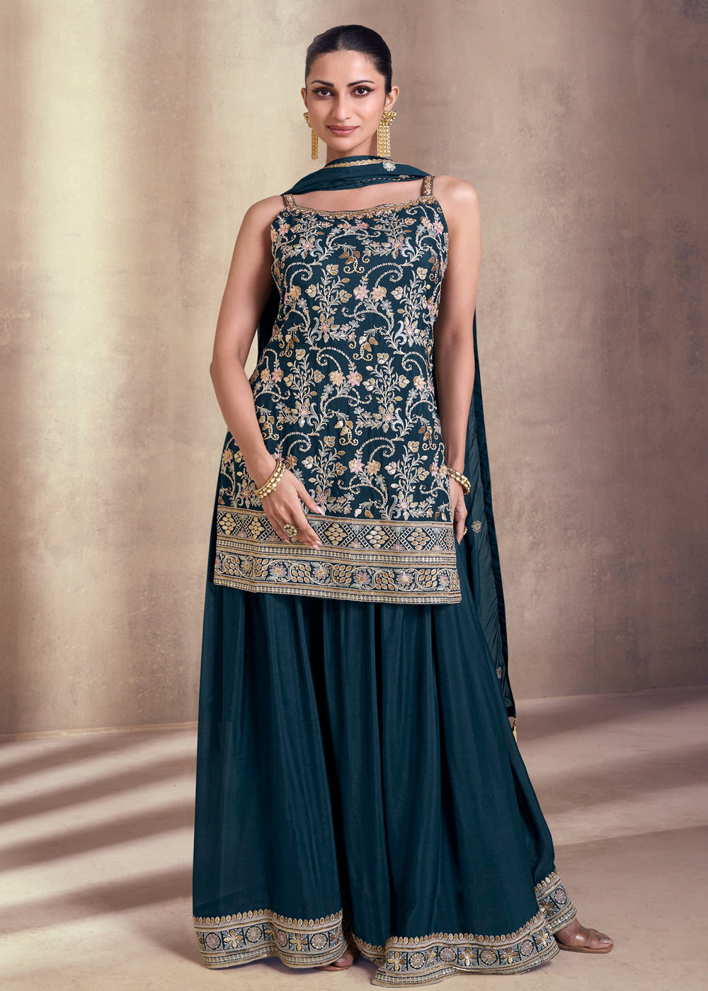 Royal Blue Palazzo Style Suit In Georgette