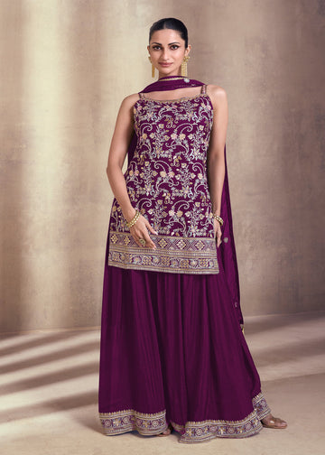 Magenta Stylish Palazzo Suit In Georgette