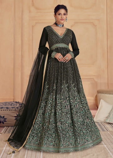 Black Embroidered Indian wedding clothes Anarkali Salwar Suit