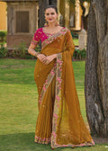 Indian wedding dresses online - Brown Embroidered Saree In Organza