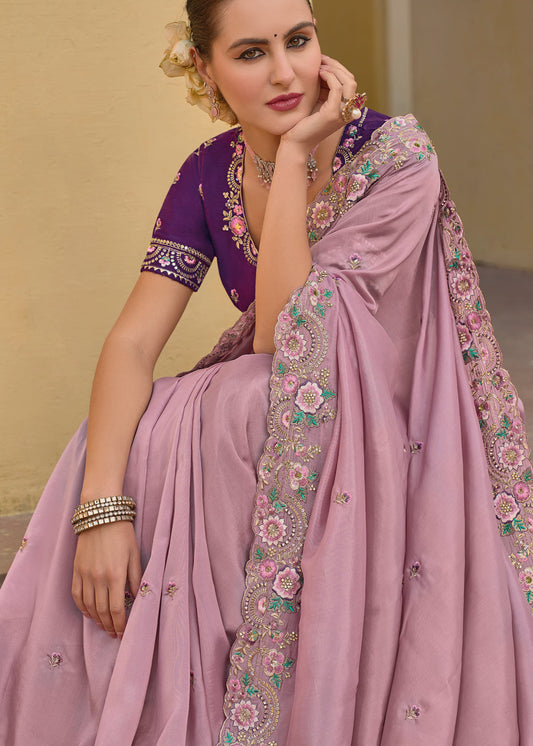 Levender Embroidered Saree With Blouse