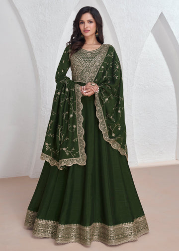 Dark Green Zari Embroidered Anarkali Salwar Suit