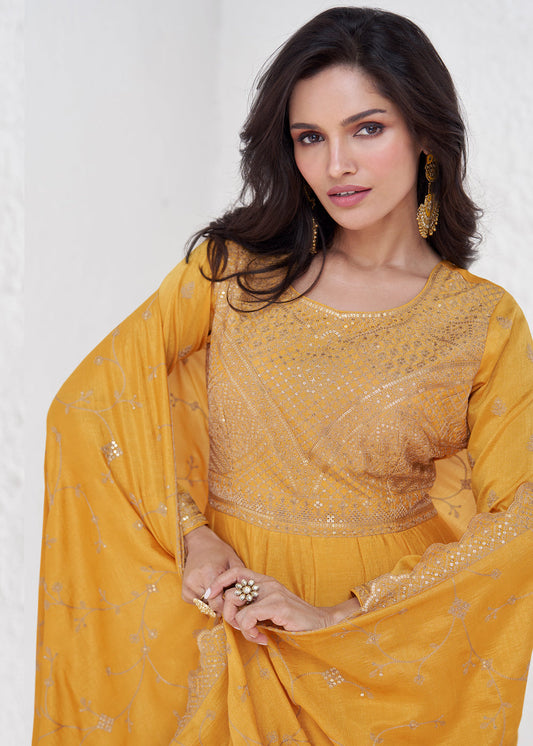 Yellow Heavy Embroidered Anarkali Salwar Suit