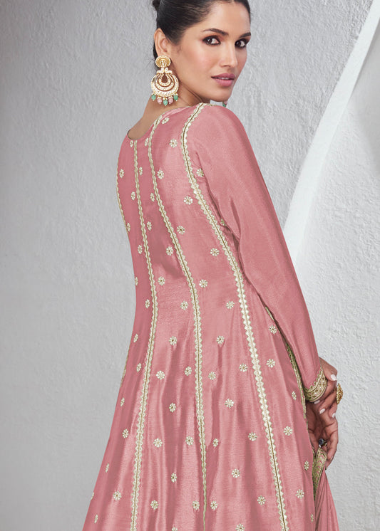 Pink Zari Work Sharara Suit In Georgette