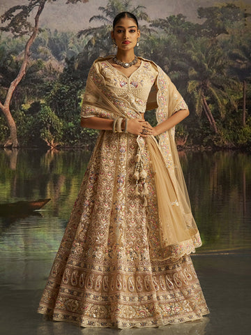 Cream Heavy Embroidered Wedding Lehenga