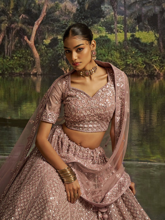 Mauve Heavy Embroidered Wedding Lehenga