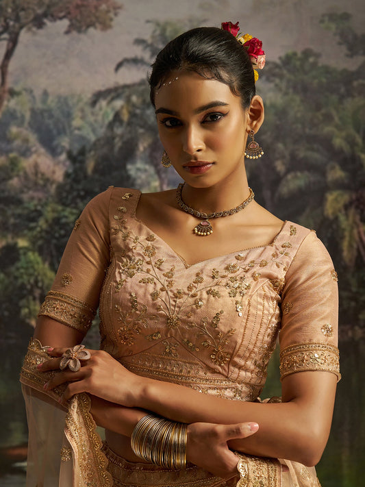 Peach Heavy Embroidered Wedding Lehenga
