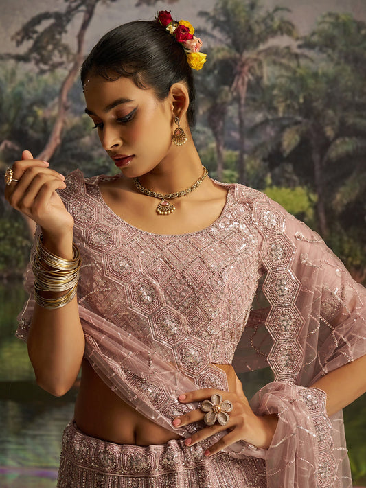 Mauve Heavy Embroidered Wedding Lehenga