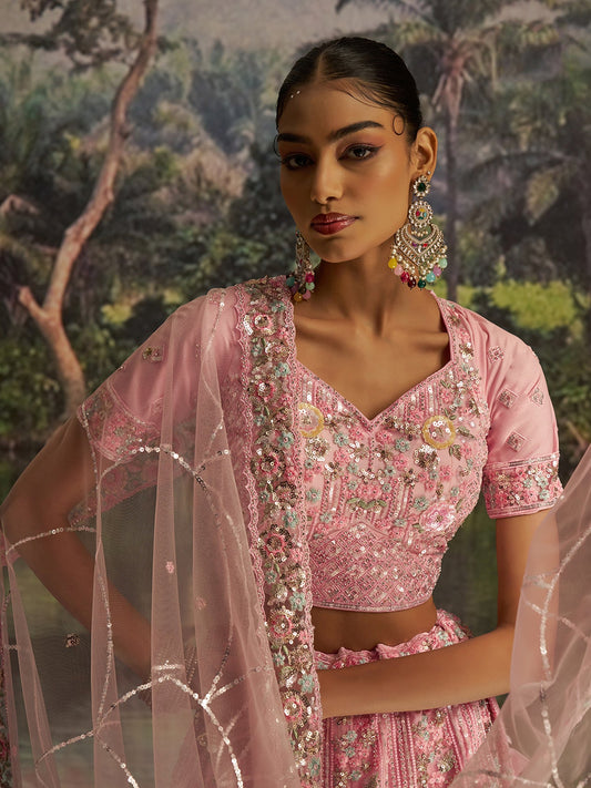 Pink Heavy Embroidered Wedding Lehenga