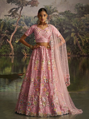 Pink Heavy Embroidered Wedding Lehenga