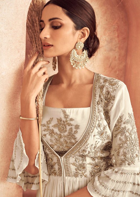 Cream Heavy Embroidered Anarkali Salwar Suit
