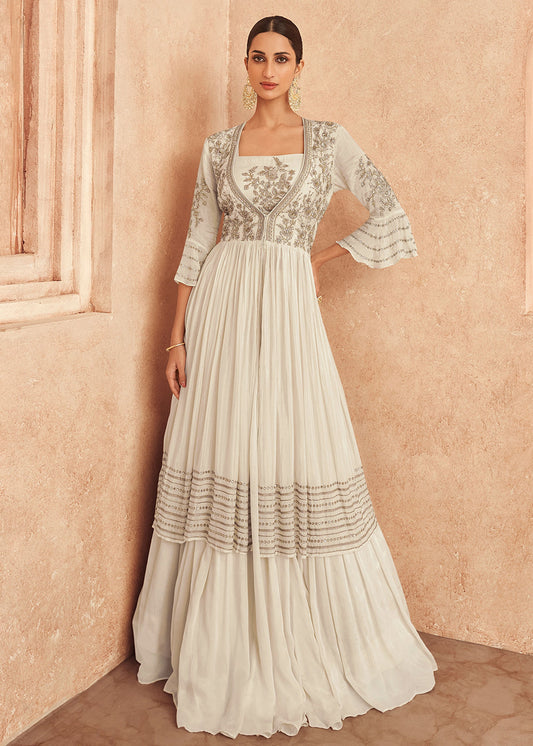 Cream Heavy Embroidered Anarkali Salwar Suit - Indian Paridhan 