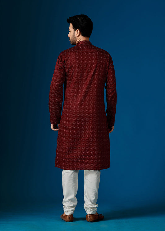 Maroon Kurta Pajama For Men In Cotton