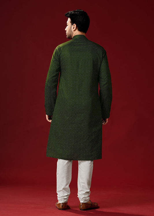 Teal Blue Printed Cotton Kurta Pajama - Indian Paridhan 