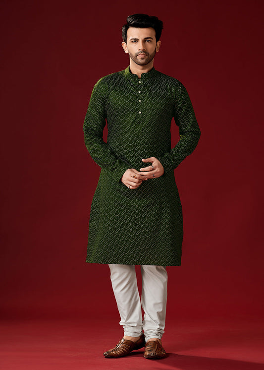 Teal Blue Printed Cotton Kurta Pajama - Indian Paridhan 