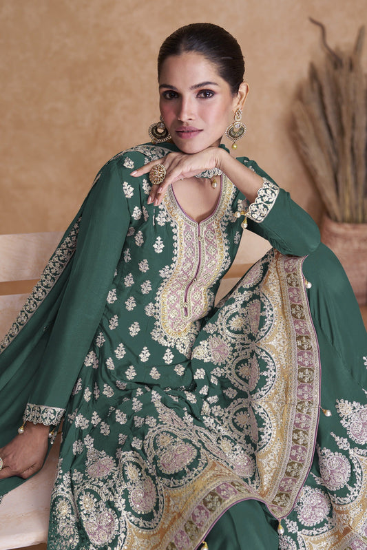 Green Embroidered Indian Sharara Suit