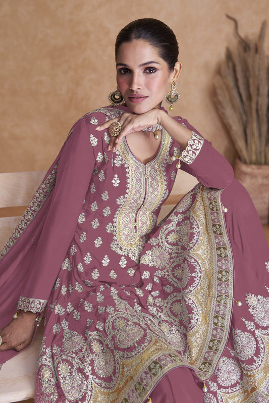 Purple Embroidered Indian Sharara Suit