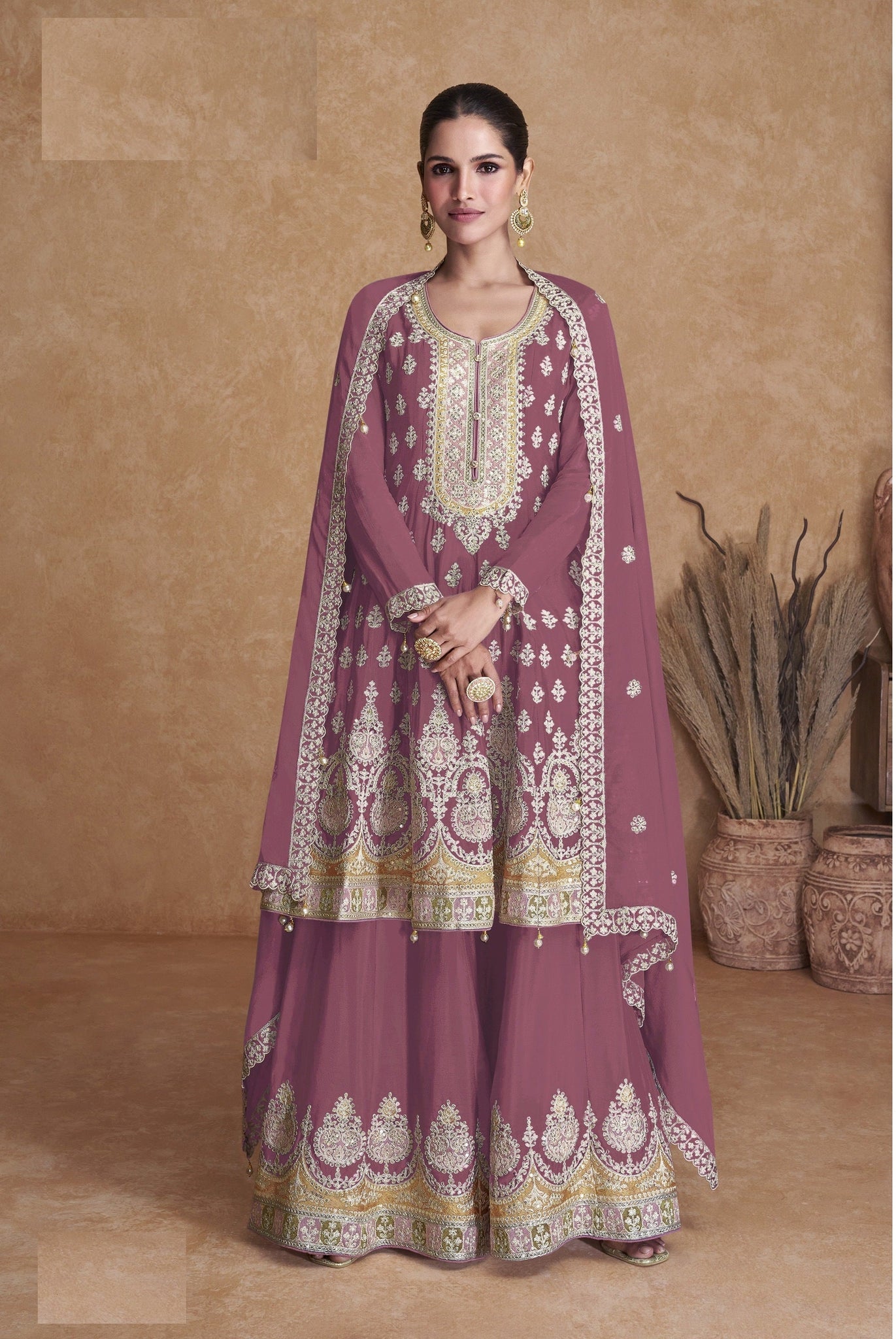 Purple Embroidered Indian Sharara Suit
