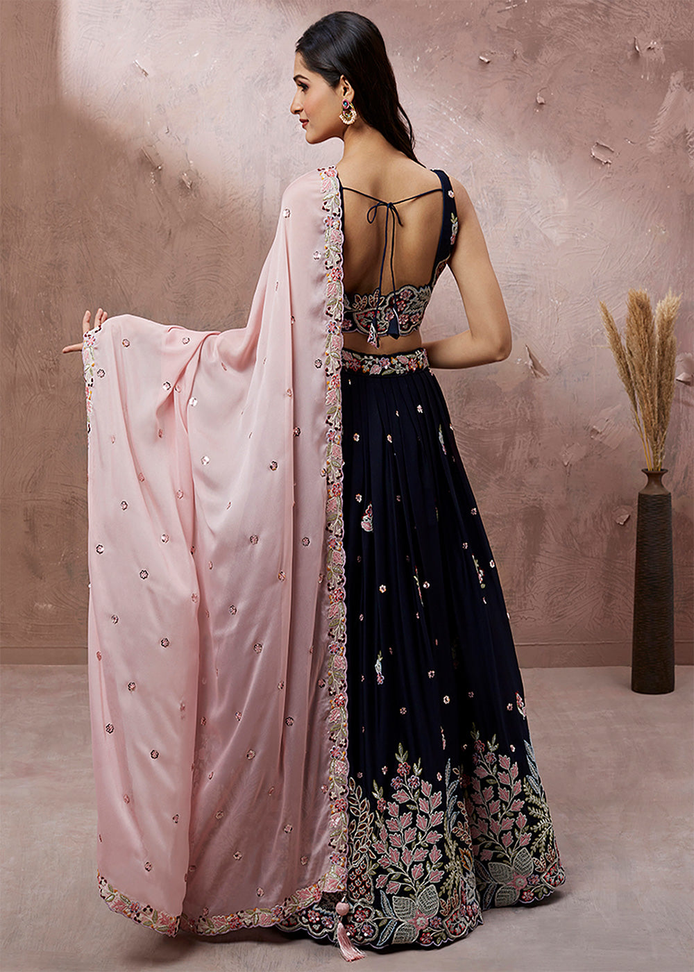 Navy Blue Embroidered Lehenga Choli Default Title MWS Options 4253979223