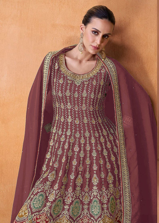 Mauve Georgette Sharara Salwar Suit - Indian Paridhan 
