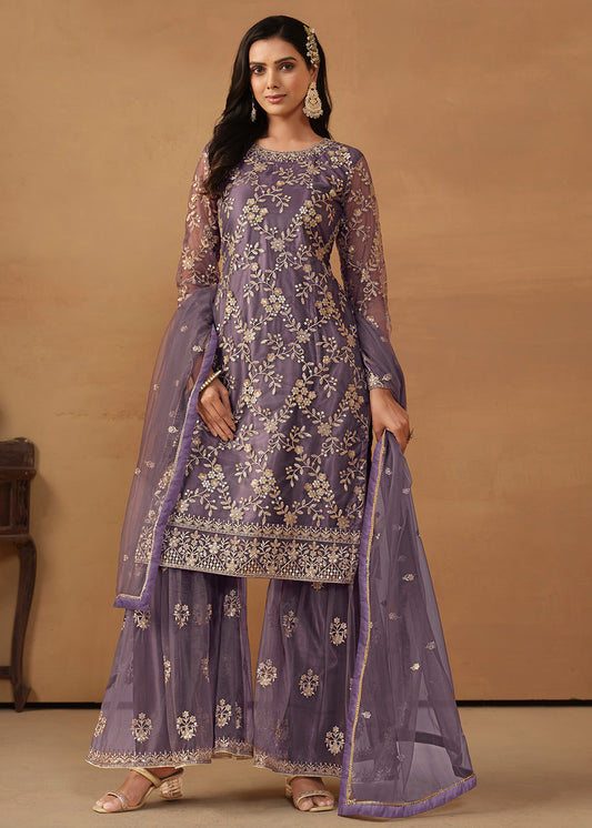 Purple Embroidered Sharara Style Online Salwar Kameez