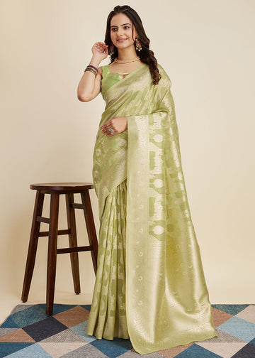 Green Zari Woven Saree In Banarasi Silk