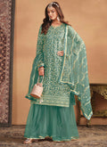 Green Embroidered Sharara Salwar Kameez Online Shopping