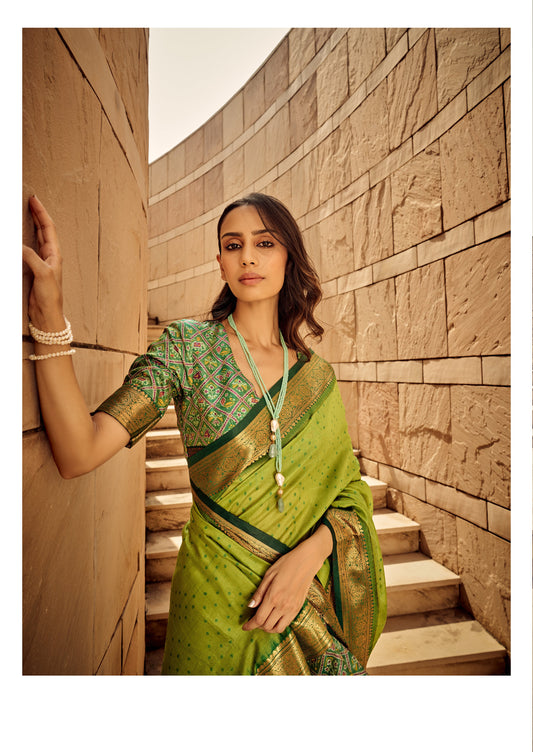 Green Woven Bandhej Saree In Handloom Silk