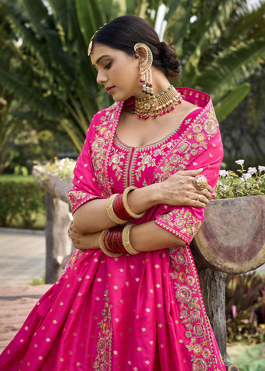 Pink Woven Embroidered Indian Lehenga Choli