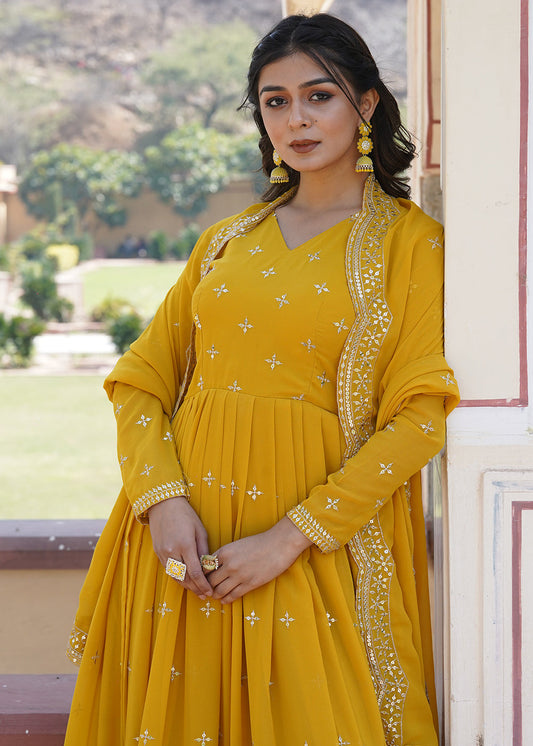 Yellow Embroidered Readymade Anarkali Suit