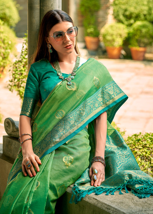Green Woven Tissue Silk Indian Saree Online