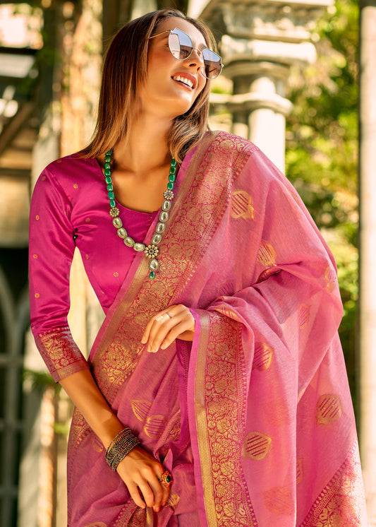 Pink Tissue Silk Casual Saree Online